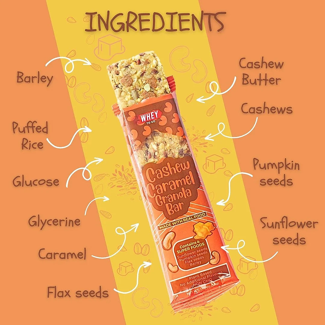 Cashew Caramel GranolaBar WHEY TO GO Ingredients